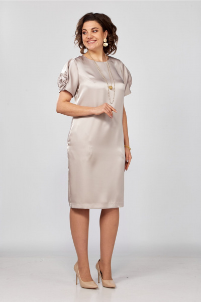 Классическое платье-футляр из стрейч-сатина с ремнём и рукавом Rishelie 978 жемчуг - фото 5