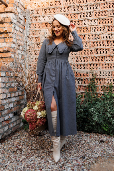 Платье демисезонное из фланели с отложным воротником и сборкой Marshop М129 серый - фото 3