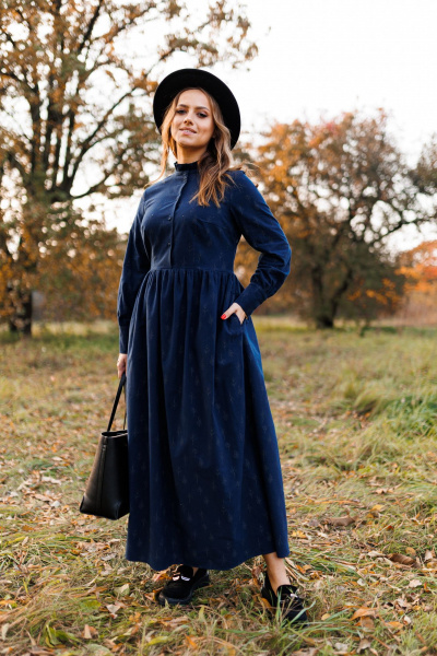 Платье демисезонное из фланели с рюшами и регулируемыми манжетами Marshop М130 синий - фото 17