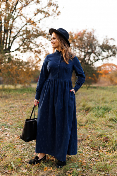 Платье демисезонное из фланели с рюшами и регулируемыми манжетами Marshop М130 синий - фото 16