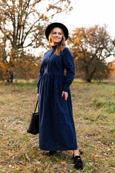 Платье демисезонное из фланели с рюшами и регулируемыми манжетами Marshop М130 синий - фото 15