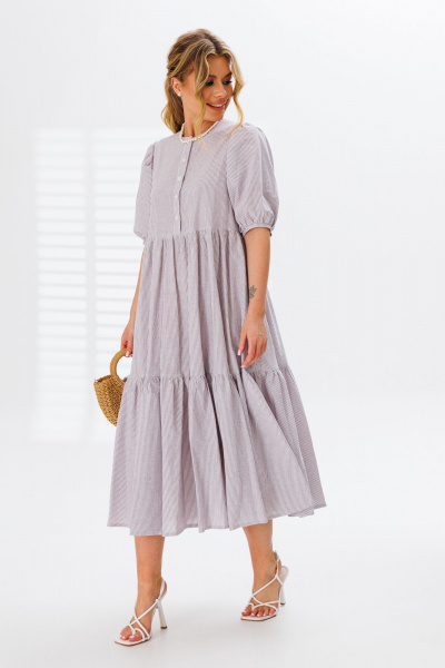Платье расширенного силуэта с воланами из хлопка Marshop М151 лила - фото 4