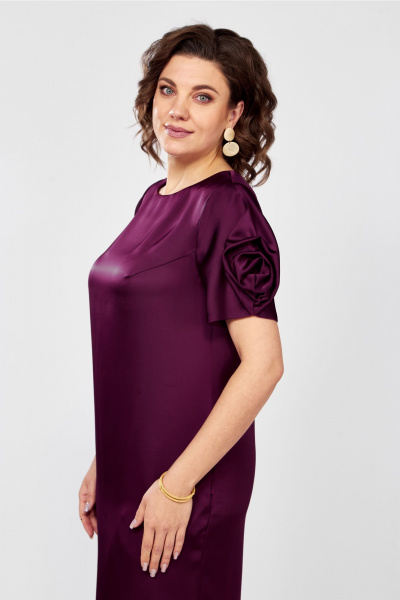 Платье-футляр из стрейч-сатина с рукавом с розой Rishelie 978 марсала - фото 7