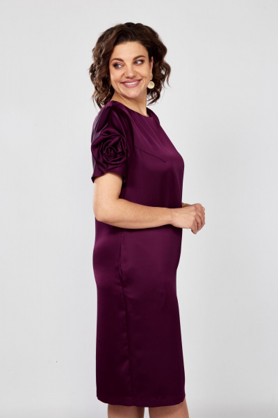 Платье-футляр из стрейч-сатина с рукавом с розой Rishelie 978 марсала - фото 6