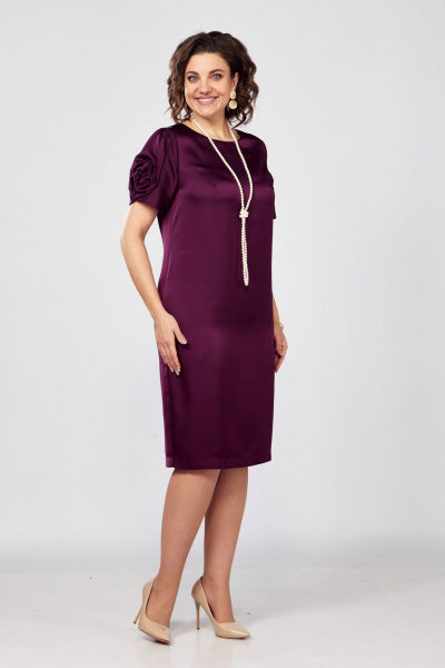 Платье-футляр из стрейч-сатина с рукавом с розой Rishelie 978 марсала - фото 4