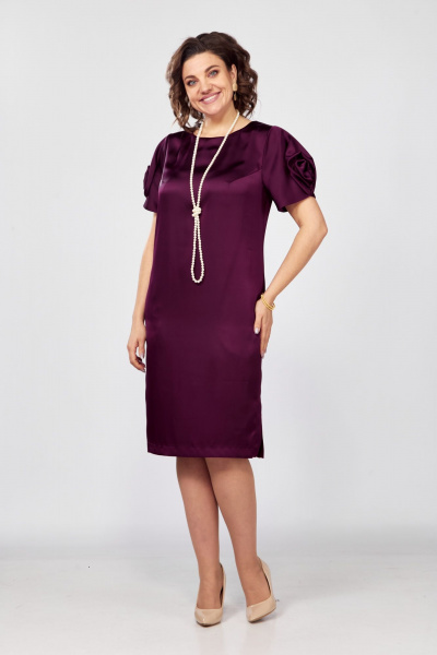 Платье-футляр из стрейч-сатина с рукавом с розой Rishelie 978 марсала - фото 3