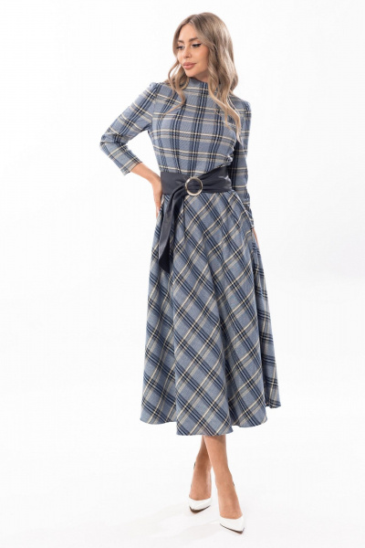 Демисезонное платье с карманами и воротником стойкой Golden Valley 4756-2 синий - фото 1