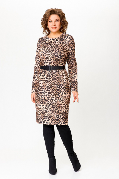 Полуприлегающее платье из мягкого трикотажа до колена Swallow 786.2 леопард - фото 1