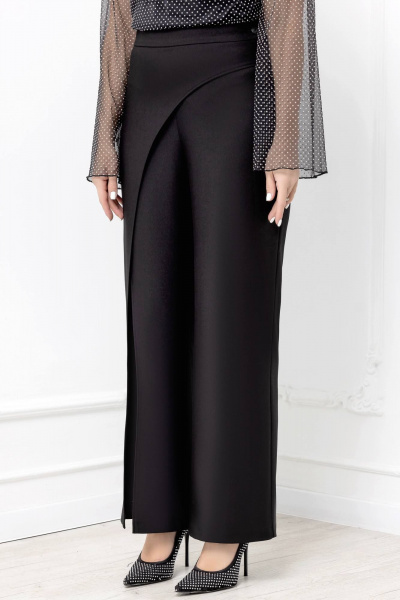 Черные свободные брюки с запахом и декоративным разрезом Gold Style 2692 - фото 3