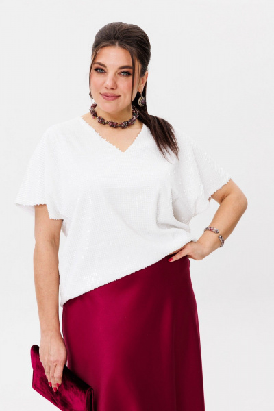 Круглогодняя белая блузка из пайеток с асимметричным низом Anelli 1522 мартини - фото 9