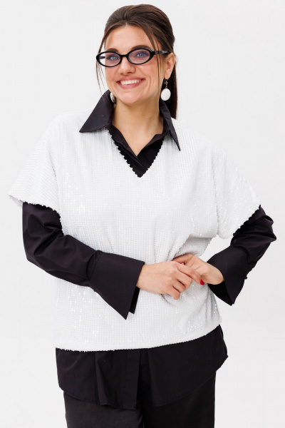 Круглогодняя белая блузка из пайеток с асимметричным низом Anelli 1522 мартини - фото 7