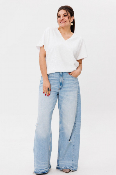 Круглогодняя белая блузка из пайеток с асимметричным низом Anelli 1522 мартини - фото 4