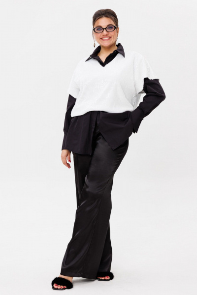 Круглогодняя белая блузка из пайеток с асимметричным низом Anelli 1522 мартини - фото 10