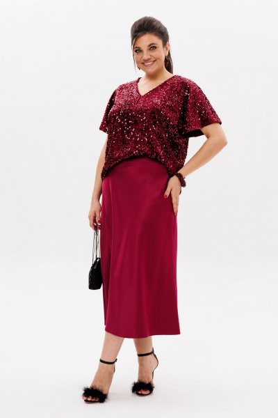 Круглогодняя красная блузка из пайеток с V-образным вырезом Anelli 1522 вино - фото 8