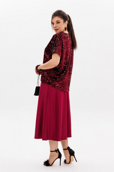Круглогодняя красная блузка из пайеток с V-образным вырезом Anelli 1522 вино - фото 6