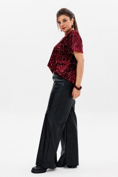 Круглогодняя красная блузка из пайеток с V-образным вырезом Anelli 1522 вино - фото 10