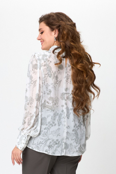 Блуза свободного силуэта с воротником-хомут и бант Svetlana-Style 1734 молочный-серый(веточки) - фото 2