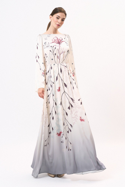 Платье нарядное из текстиля с мультиколор и молочным цветом Art Ribbon M1039P - фото 1