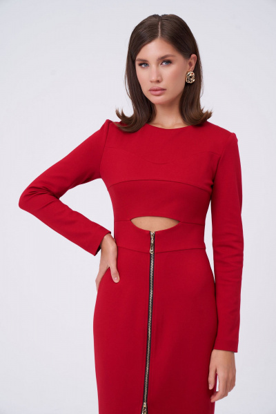 Платье с вырезом под грудью и эффектом топа из трикотажа KaVaRi 1065.3 красный - фото 5