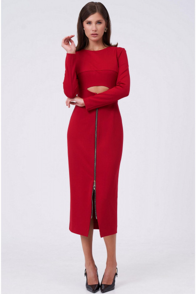 Платье с вырезом под грудью и эффектом топа из трикотажа KaVaRi 1065.3 красный - фото 1