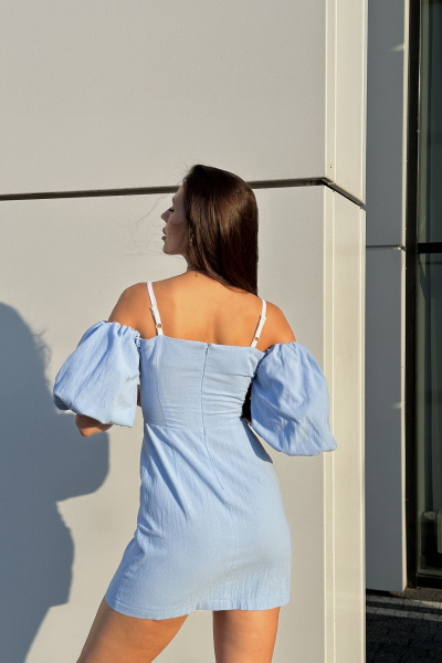 Платье летнее приталенное с рукавами 32,6 см из хлопка Marshop М111-2 голубой - фото 6