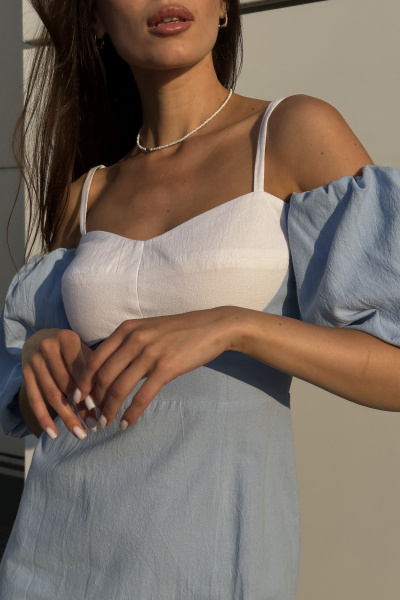 Платье летнее приталенное с рукавами 32,6 см из хлопка Marshop М111-2 голубой - фото 4