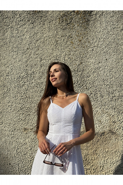 Платье на подкладке с отрезным лифом и регулируемыми бретелями Marshop М116-1 белый - фото 6