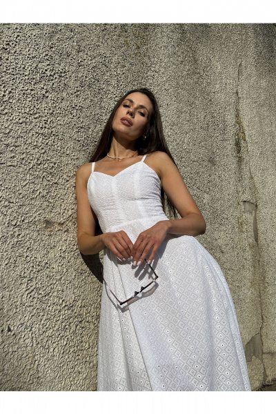 Платье на подкладке с отрезным лифом и регулируемыми бретелями Marshop М116-1 белый - фото 4