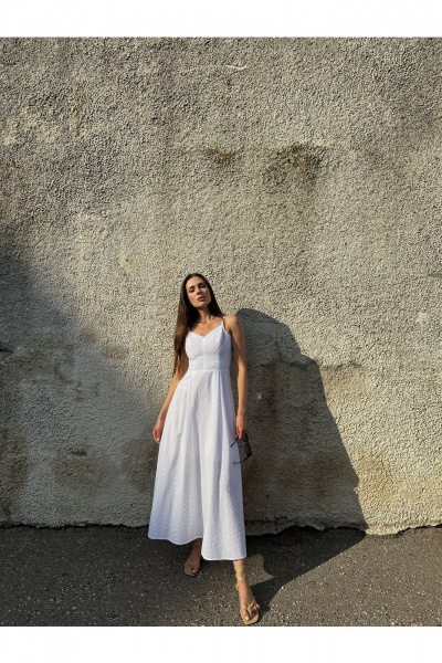 Платье на подкладке с отрезным лифом и регулируемыми бретелями Marshop М116-1 белый - фото 3