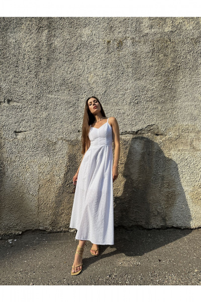 Платье на подкладке с отрезным лифом и регулируемыми бретелями Marshop М116-1 белый - фото 1