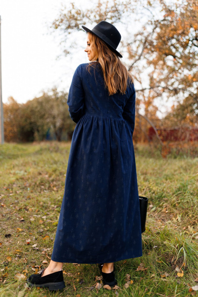 Платье демисезонное из фланели с рюшами и регулируемыми манжетами Marshop М130 синий - фото 2