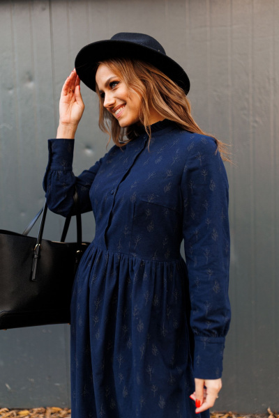 Платье демисезонное из фланели с рюшами и регулируемыми манжетами Marshop М130 синий - фото 12