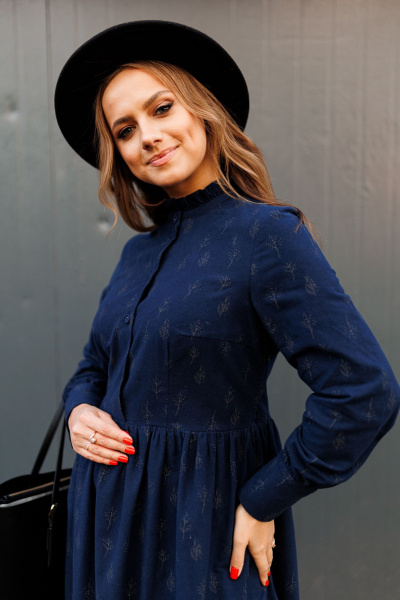 Платье демисезонное из фланели с рюшами и регулируемыми манжетами Marshop М130 синий - фото 11