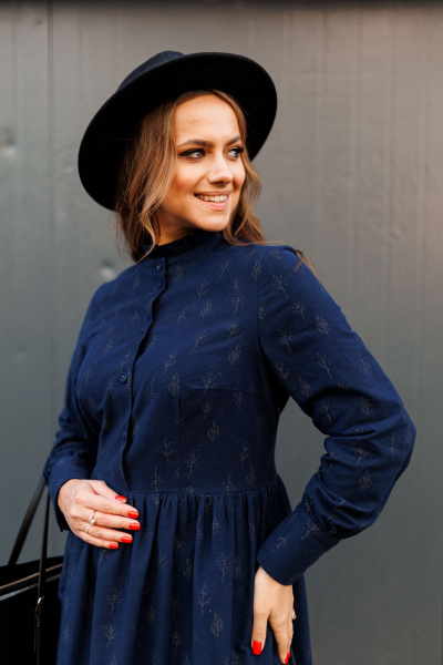 Платье демисезонное из фланели с рюшами и регулируемыми манжетами Marshop М130 синий - фото 10