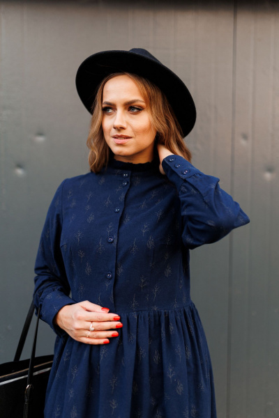 Платье демисезонное из фланели с рюшами и регулируемыми манжетами Marshop М130 синий - фото 8