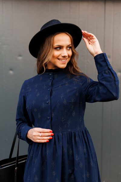 Платье демисезонное из фланели с рюшами и регулируемыми манжетами Marshop М130 синий - фото 7