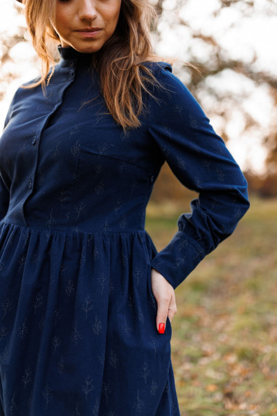 Платье демисезонное из фланели с рюшами и регулируемыми манжетами Marshop М130 синий - фото 5