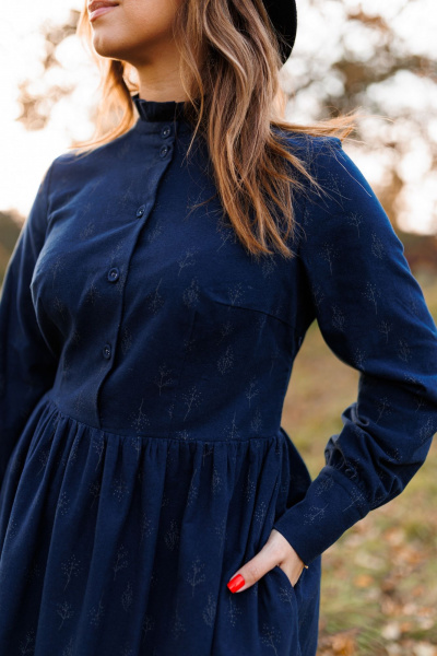 Платье демисезонное из фланели с рюшами и регулируемыми манжетами Marshop М130 синий - фото 4