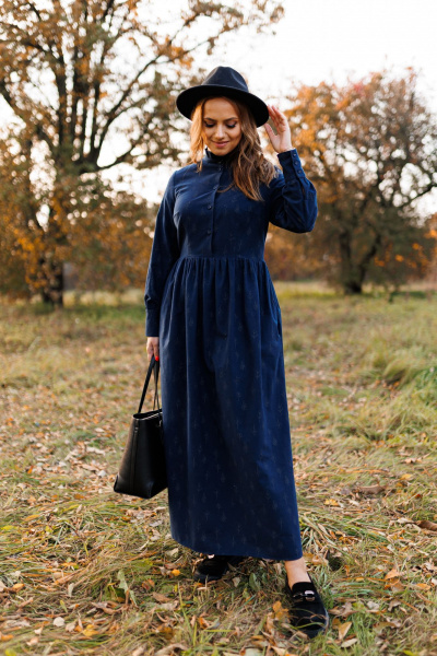 Платье демисезонное из фланели с рюшами и регулируемыми манжетами Marshop М130 синий - фото 1