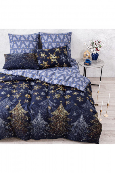 Комплект постельных принадлежностей из хлопка синий 1,5-спальный АРТПОСТЕЛЬ 500 северная_корона - фото 2