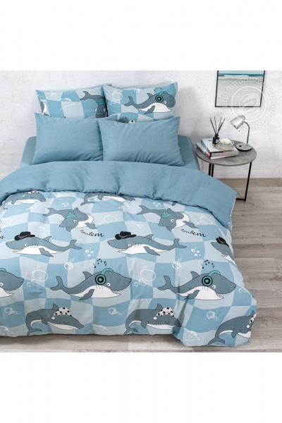 Комплект постельных принадлежностей из хлопка голубой на 1,5-спальный АРТПОСТЕЛЬ 504А гавань - фото 3