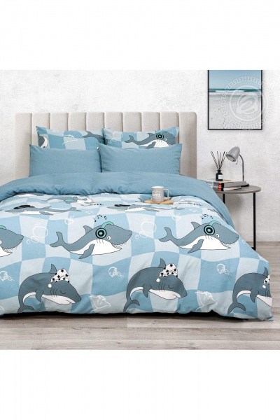 Комплект постельных принадлежностей из хлопка голубой на 1,5-спальный АРТПОСТЕЛЬ 504А гавань - фото 2