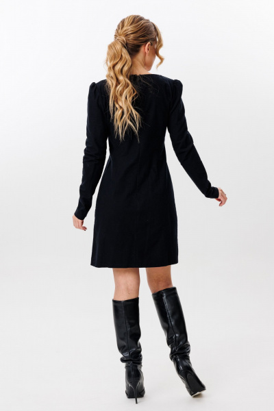 Платье приталенное с имитацией шнуровки из фланели для демисезона Marshop M162-К черный - фото 6