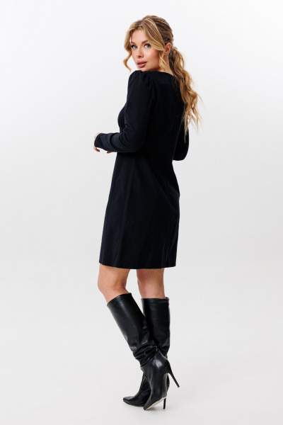 Платье приталенное с имитацией шнуровки из фланели для демисезона Marshop M162-К черный - фото 2