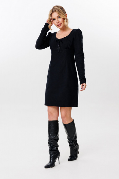 Платье приталенное с имитацией шнуровки из фланели для демисезона Marshop M162-К черный - фото 1