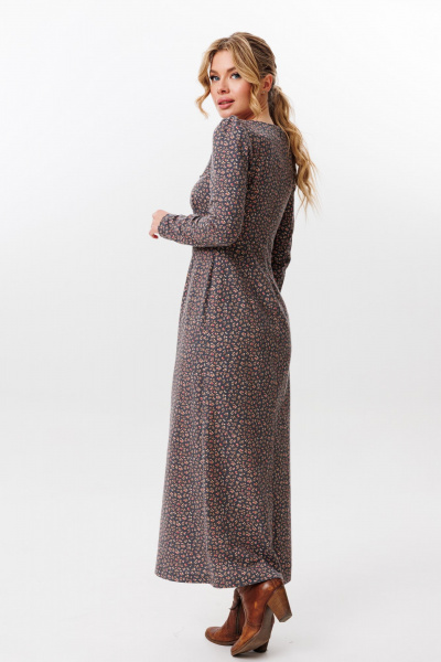 Платье миди с глубоким вырезом и имитацией шнуровки из хлопка Marshop M162 серый_цветочек - фото 2