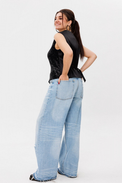 Пайеточная миди-юбка с разрезом и мягким поясом Anelli 1500 лунная_ночь - фото 3