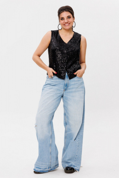 Пайеточная миди-юбка с разрезом и мягким поясом Anelli 1500 лунная_ночь - фото 2