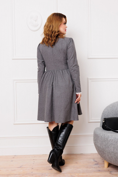 Платье с заниженной талией и кружевом из фланели Marshop М165 серый - фото 7