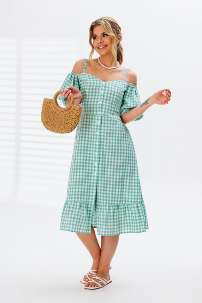 Платье-сарафан с объемными рукавами и оборкой миди Marshop М153 бирюзовый - фото 6